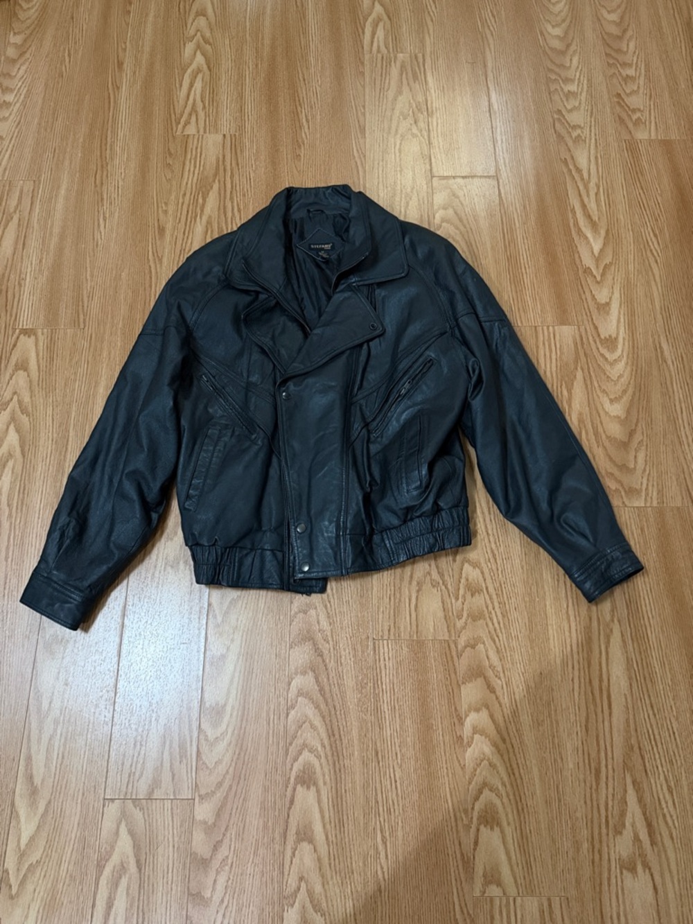 Stefano Men's Black Leather Bomber Jacket